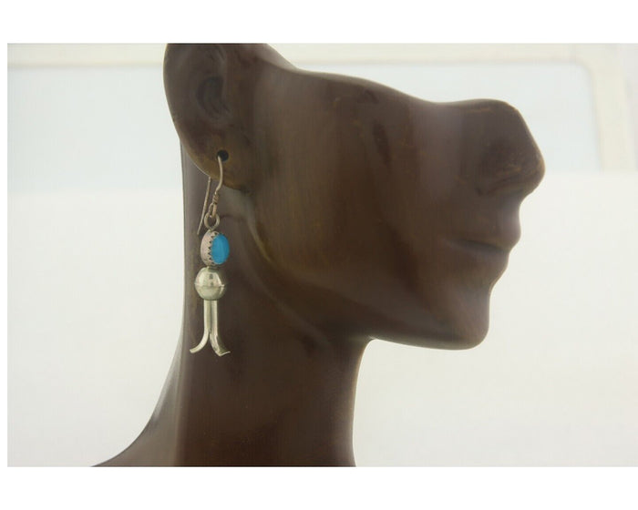 Navajo Squash Earrings 925 Silver Natural Turquoise Native American Artist C80s