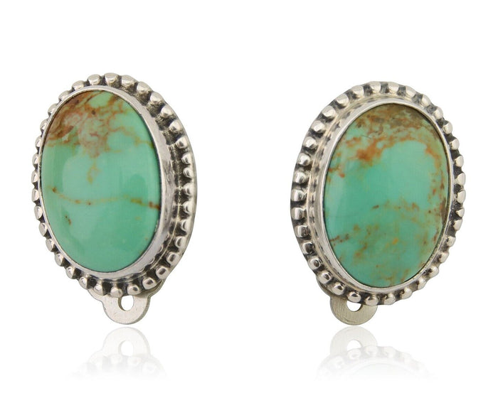 Navajo Stud Earrings 925 Silver Natural Turquoise Artist Signed M C.80's