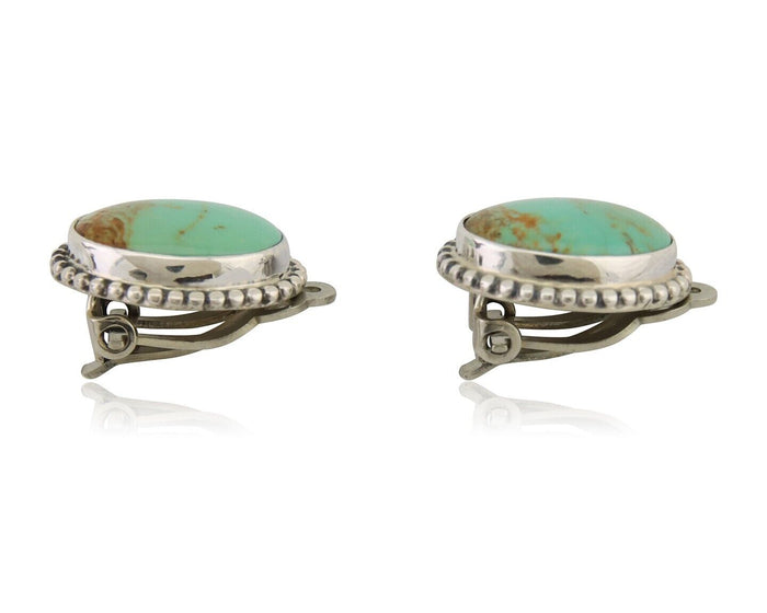 Navajo Stud Earrings 925 Silver Natural Turquoise Artist Signed M C.80's