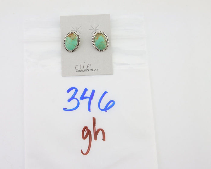 Navajo Stud Earrings 925 Silver Natural Turquoise Artist Signed M C.80's