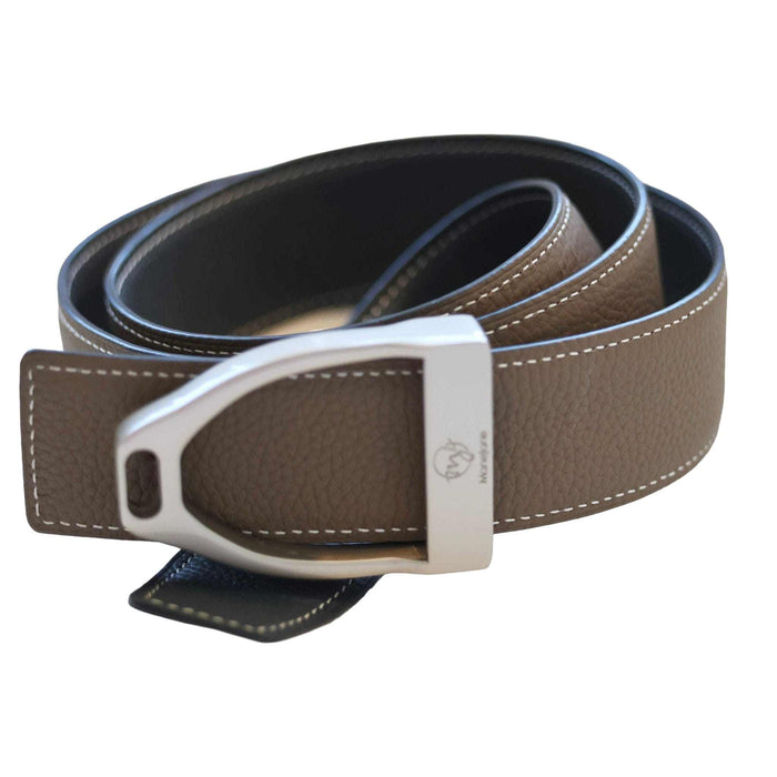 ManeJane Navy/Taupe Reversible Leather Belt Strap reversible leather belt, additional view, equestrian accessory by Dreamers & Schemers