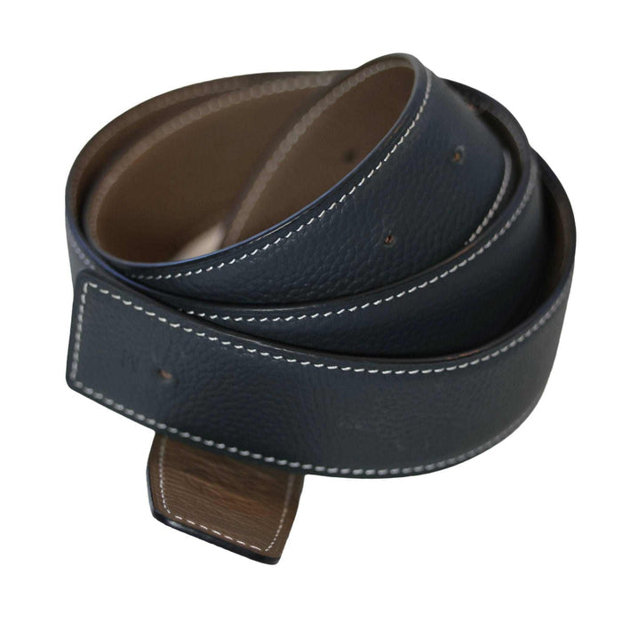 ManeJane Navy/Taupe Reversible Leather Belt Strap reversible leather belt, additional view, equestrian accessory by Dreamers & Schemers