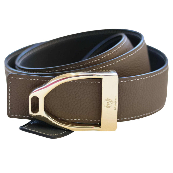 ManeJane Navy/Taupe Reversible Leather Belt Strap reversible leather belt, additional view, equestrian accessory by Dreamers & Schemers