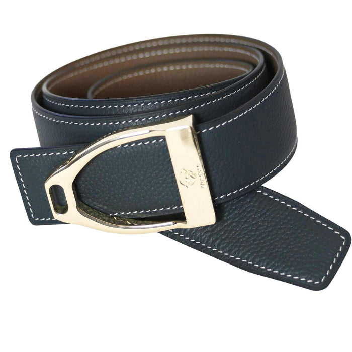 ManeJane Navy/Taupe Reversible Leather Belt Strap reversible leather belt, additional view, equestrian accessory by Dreamers & Schemers
