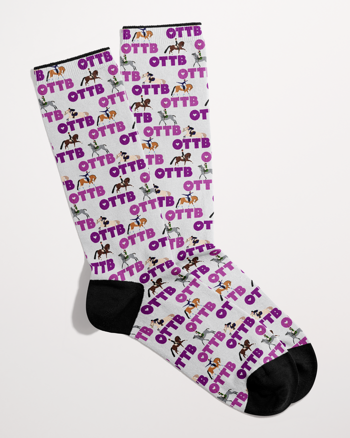 New Job New Me custom limited edition crew socks featuring new job career horse by Dreamers & Schemers in women's size