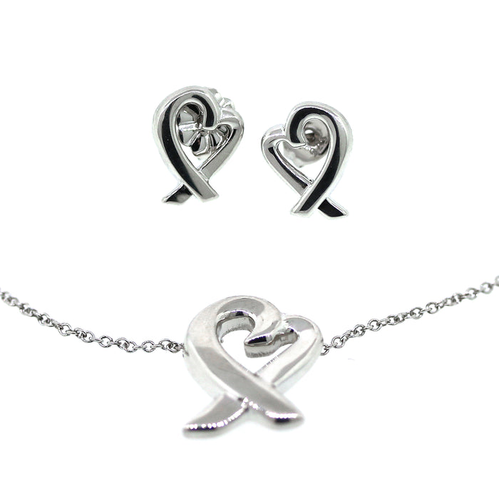 Preowned Paloma Picasso Loving Heart Sterling Silver Stud Earrings