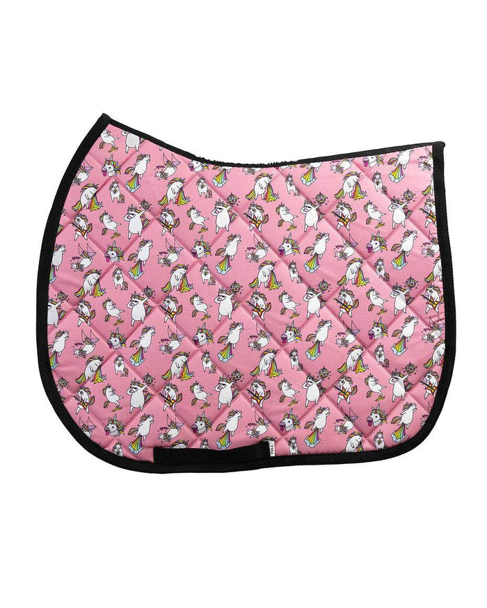 Party Too Hardycorn all-purpose saddle pad with unicorn party print, by Dreamers & Schemers