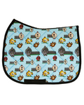 Pasture Ornaments patterned saddle pad, full top view of the print and contrast binding, by Dreamers & Schemers