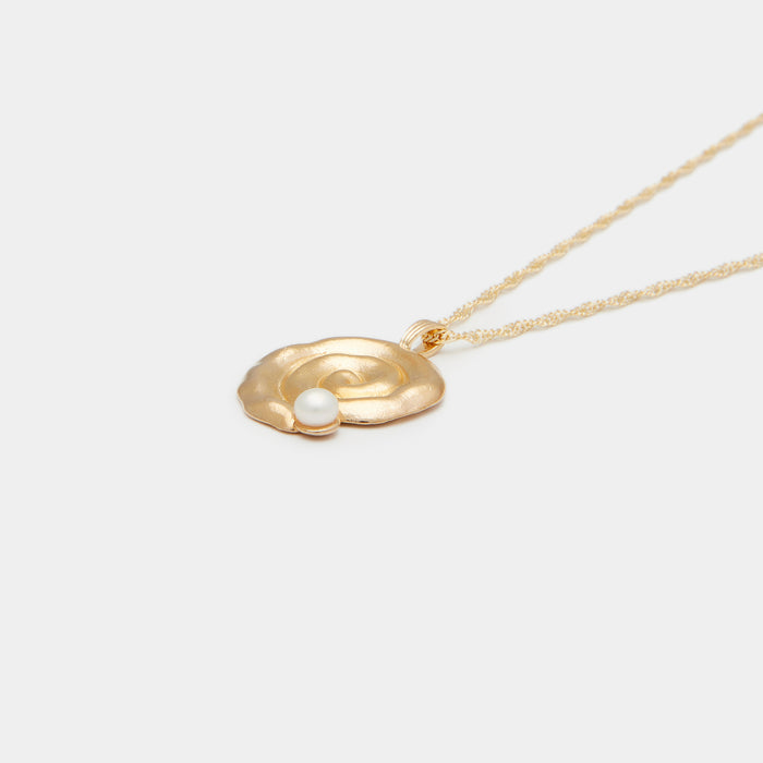 Sacred Spiral Freshwater Pearl Necklace in Gold