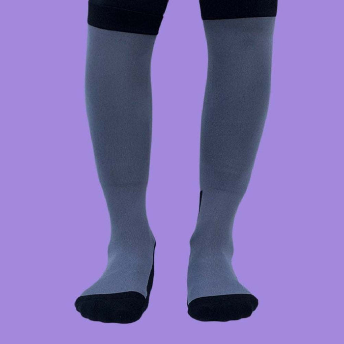 Grey solid color knit socks from Dreamers & Schemers with stretchy fit and thin padded footbed