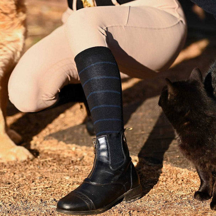 Simple Stripe Knit Socks - Black w/ Navy knit tall boot socks, additional view