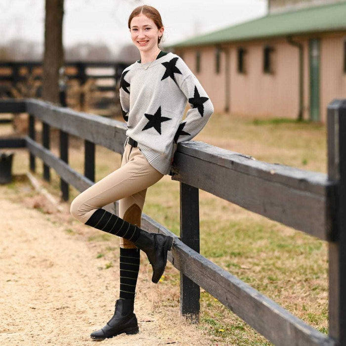 Simple Stripe Knit Socks - Black w/ Sage knit tall boot socks, alternate angle, by Dreamers & Schemers