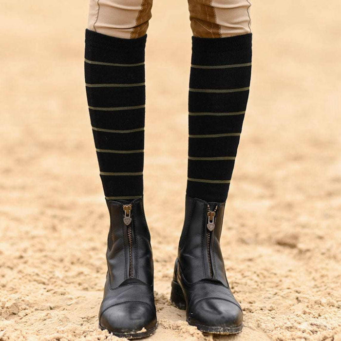 Simple Stripe Knit Socks - Black w/ Sage knit tall boot socks, additional view