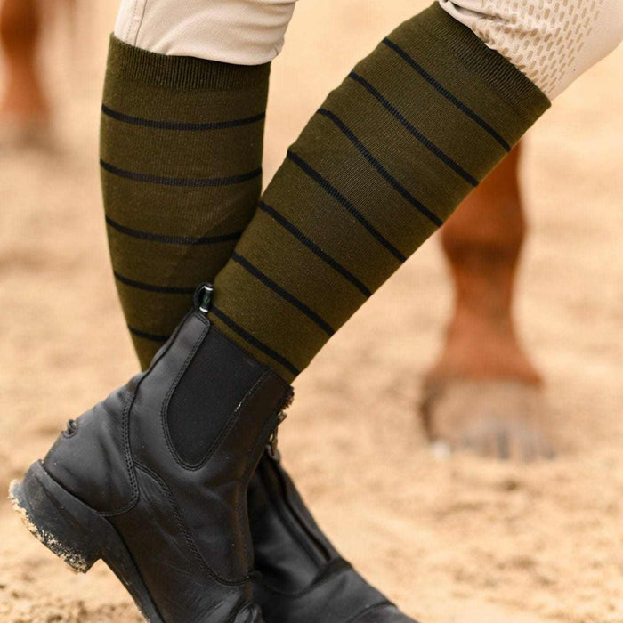 Simple Stripe Knit Socks - Sage w/ Black knit tall boot socks, alternate angle, by Dreamers & Schemers