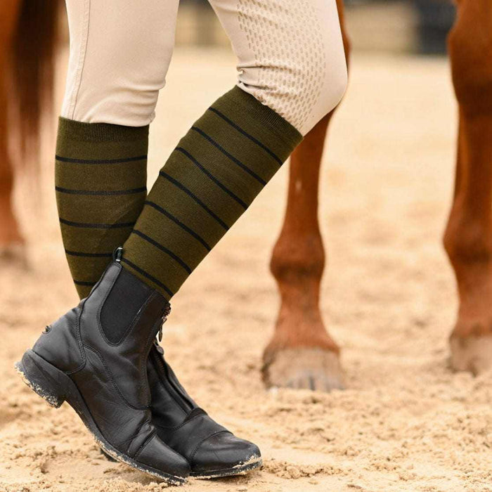 Simple Stripe Knit Socks - Sage w/ Black knit tall boot socks, additional view