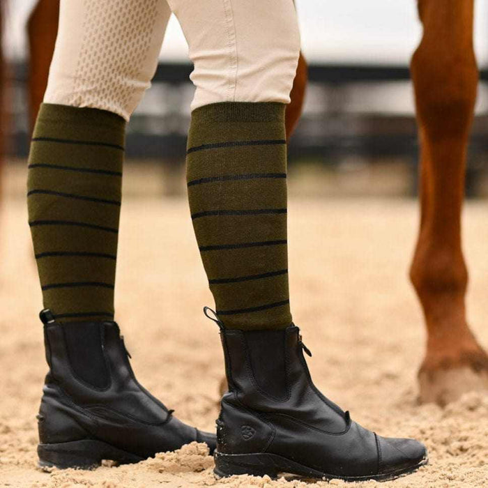 Simple Stripe Knit Socks - Sage w/ Black knit tall boot socks, additional view