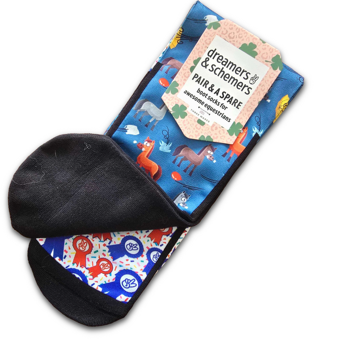 Spring Scaries Pair & a Spare equestrian boot socks featuring spring bugs creepy crawly, alternate angle, by Dreamers & Schemers