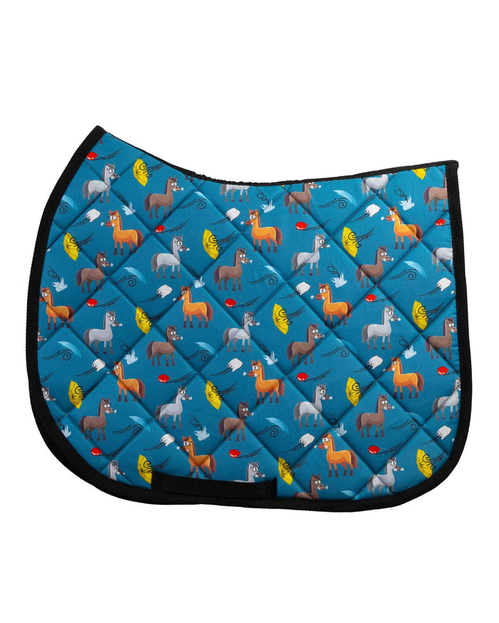 Spring Scaries all-purpose saddle pad with spring bugs creepy crawly in blue, by Dreamers & Schemers