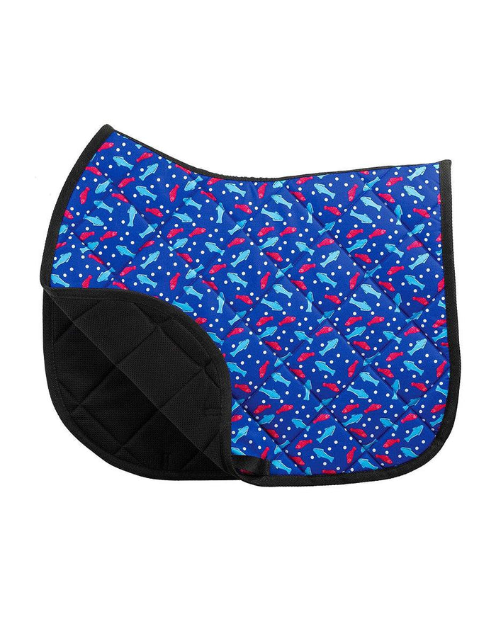 Sweet-ish Fish all-purpose saddle pad featuring swedish fish candy, alternate angle, by Dreamers & Schemers