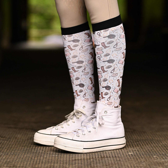 The Hunt Pair & a Spare equestrian boot socks, showing the full pattern layout