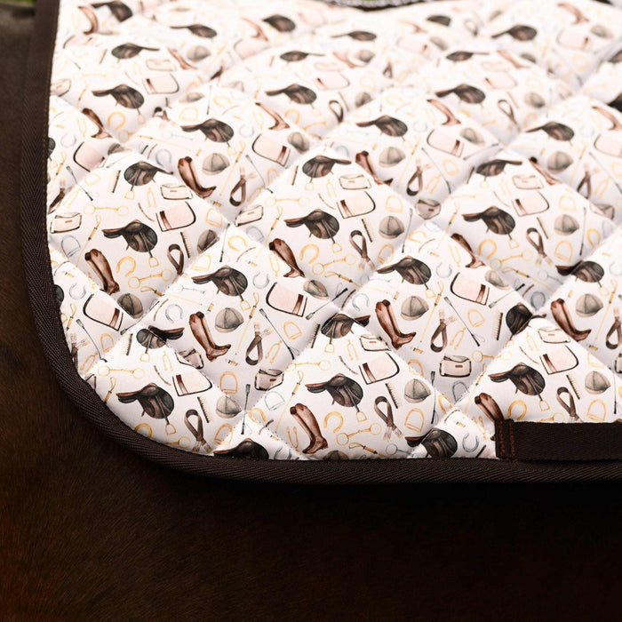The Hunt DERP all-purpose saddle pad featuring fox hunt tack imperfect, alternate angle, by Dreamers & Schemers
