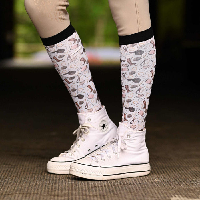 The Hunt Youth Pair & A Spare youth Pair & a Spare boot socks with fox hunt equestrian tack, by Dreamers & Schemers