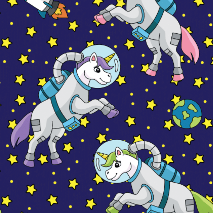 Unicorns in Space themed black boot socks with magical pair and spare design