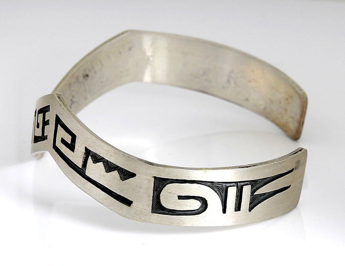 VTG Navajo Indian Handmade Lighting Tribal Pattern .925 Silver Cuff Bracelet