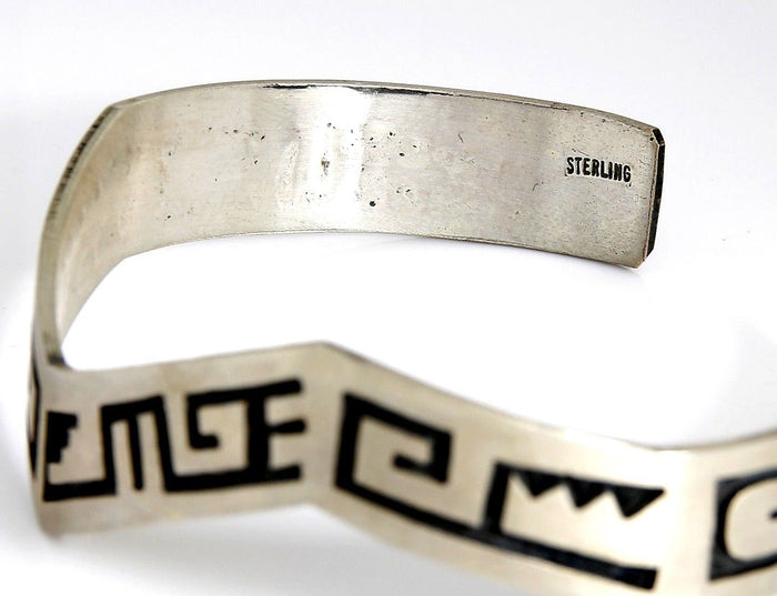 VTG Navajo Indian Handmade Lighting Tribal Pattern .925 Silver Cuff Bracelet