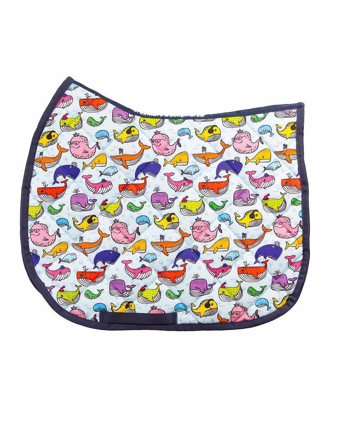 Whale Whale Whale all-purpose saddle pad with whale ocean print, by Dreamers & Schemers