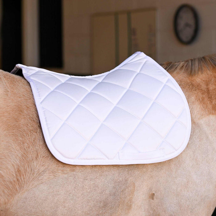 White DERP all-purpose saddle pad, alternate angle, by Dreamers & Schemers