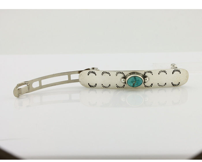 Women Navajo Hair Clip Barrette 925 Silver Blue Gem Turquoise Artist C.80's