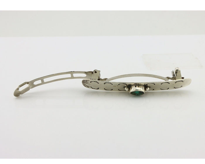 Women Navajo Hair Clip Barrette 925 Silver Hand Stamped Native American Artist