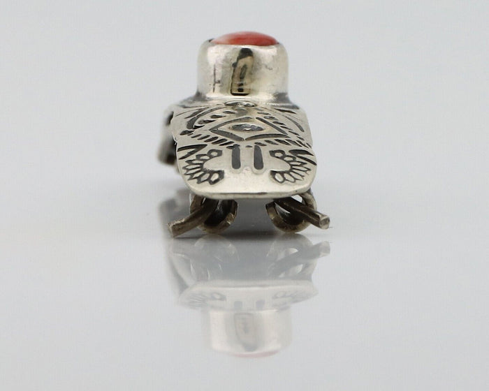 Women Navajo Hair Clip Barrette 925 Silver White Red Spiney Oyster Native Artist