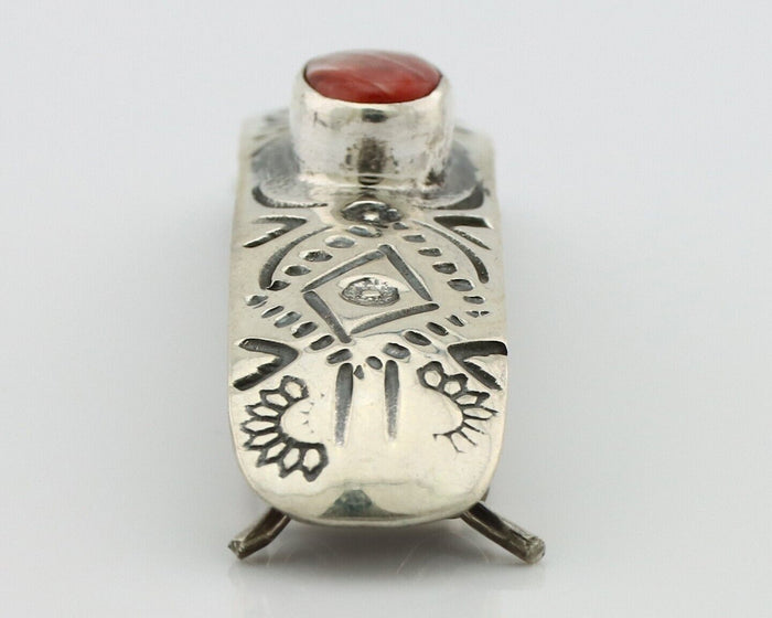 Women Navajo Hair Clip Barrette 925 Silver White Red Spiney Oyster Native Artist