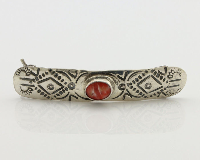 Women Navajo Hair Clip Barrette 925 Silver White Red Spiney Oyster Native Artist