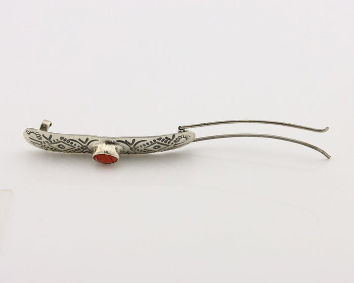Women Navajo Hair Clip Barrette 925 Silver White Red Spiney Oyster Native Artist