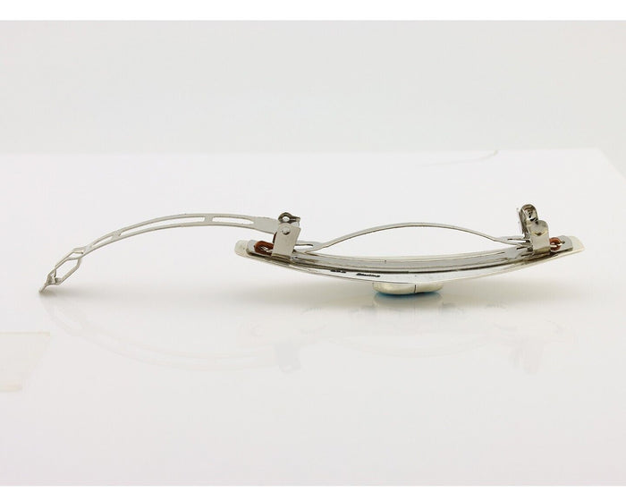 Women Navajo Hair Clip Barrette Blue Turquoise 925 Silver Native American C.80's