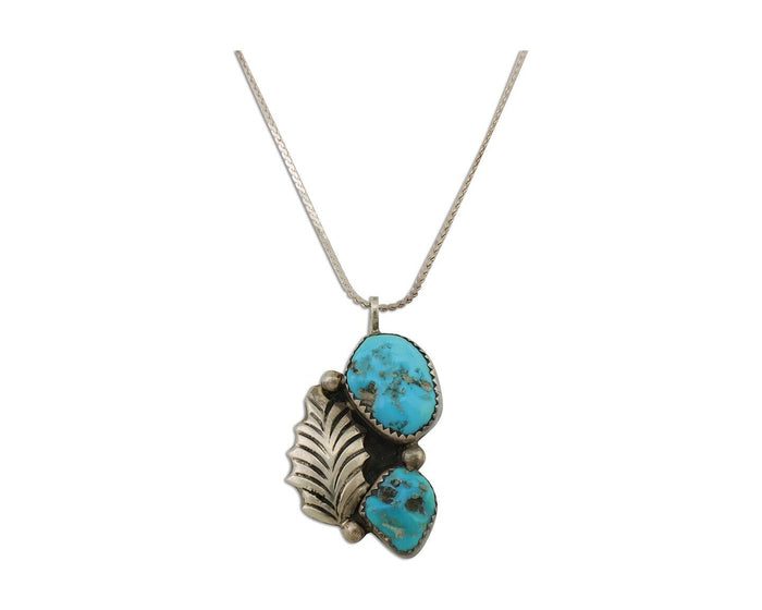 Zuni Necklace 925 Silver Blue Turquoise Artist Signed EMY C.80's