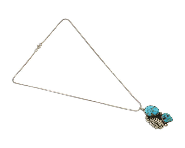 Zuni Necklace 925 Silver Blue Turquoise Artist Signed EMY C.80's