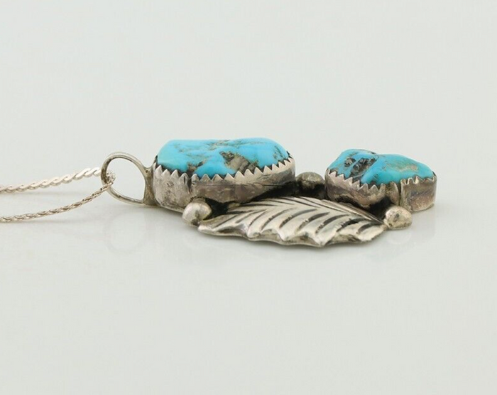 Zuni Necklace 925 Silver Blue Turquoise Artist Signed EMY C.80's