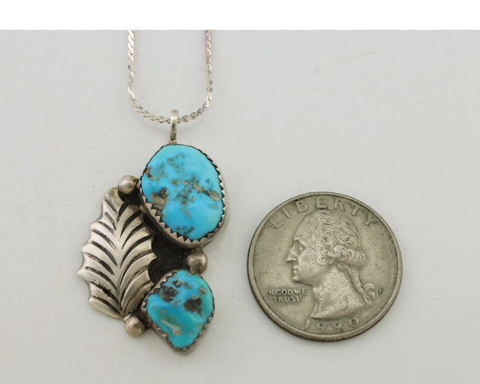 Zuni Necklace 925 Silver Blue Turquoise Artist Signed EMY C.80's