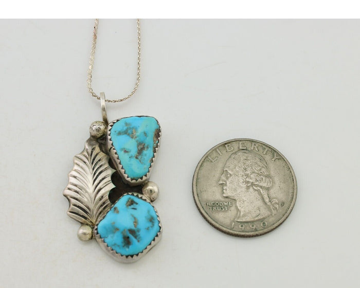 Zuni Necklace 925 Silver Blue Turquoise Artist Signed EMY C.80's