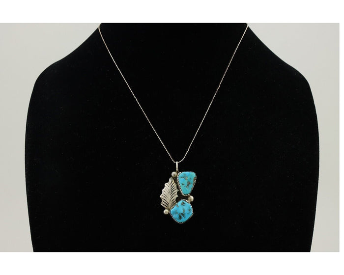 Zuni Necklace 925 Silver Blue Turquoise Artist Signed EMY C.80's