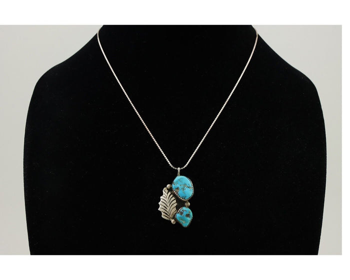 Zuni Necklace 925 Silver Blue Turquoise Artist Signed EMY C.80's