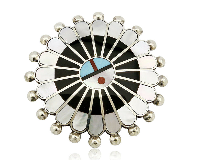 Zuni Signed Artist Victoria Unkestine Inlaid .925 SOLID Silver Tewa Pendant Pin