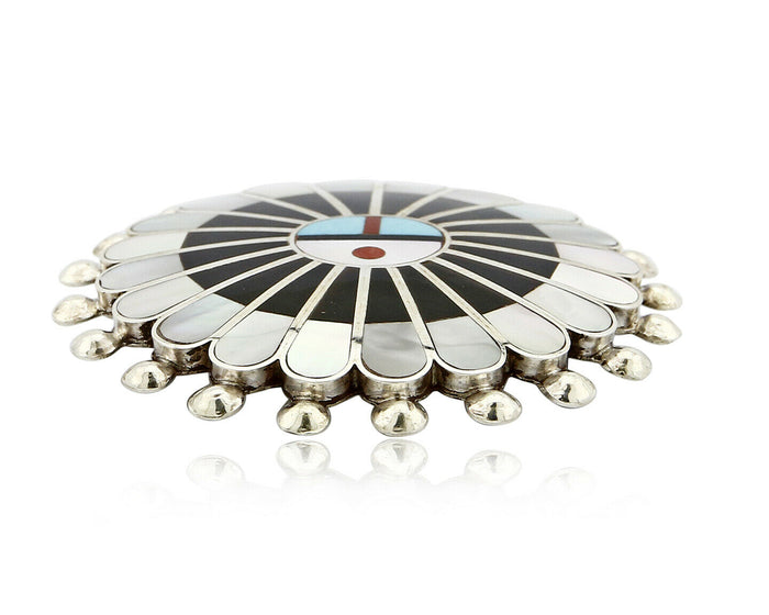 Zuni Signed Artist Victoria Unkestine Inlaid .925 SOLID Silver Tewa Pendant Pin