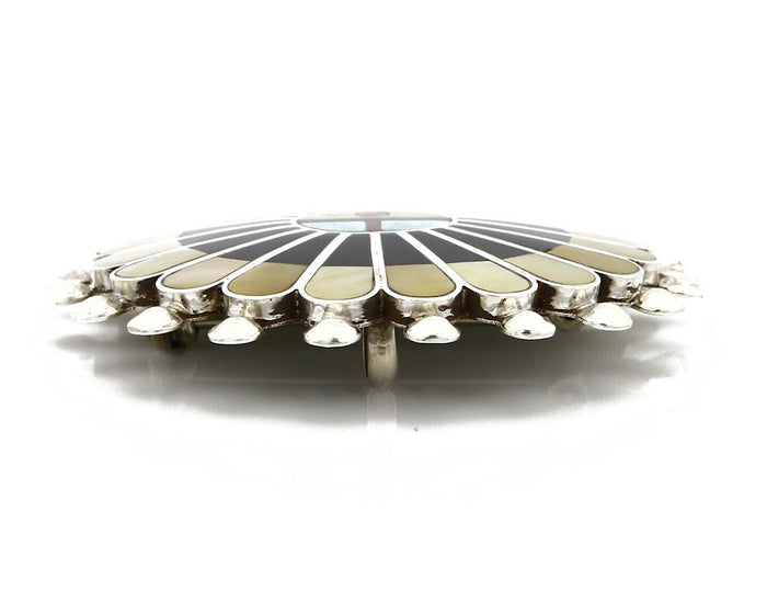 Zuni Signed Artist Victoria Unkestine Inlaid .925 SOLID Silver Tewa Pendant Pin