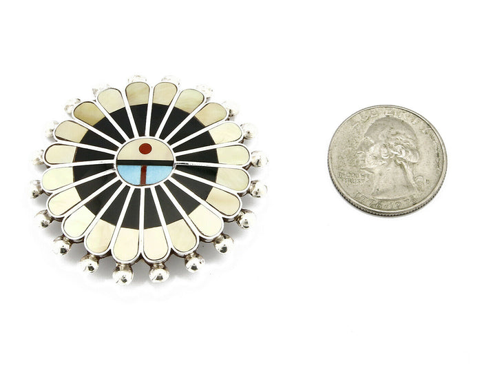 Zuni Signed Artist Victoria Unkestine Inlaid .925 SOLID Silver Tewa Pendant Pin